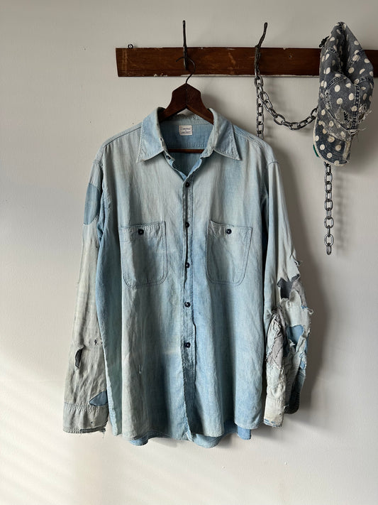 1950s thrashed and repaired compass chambray (23x30)