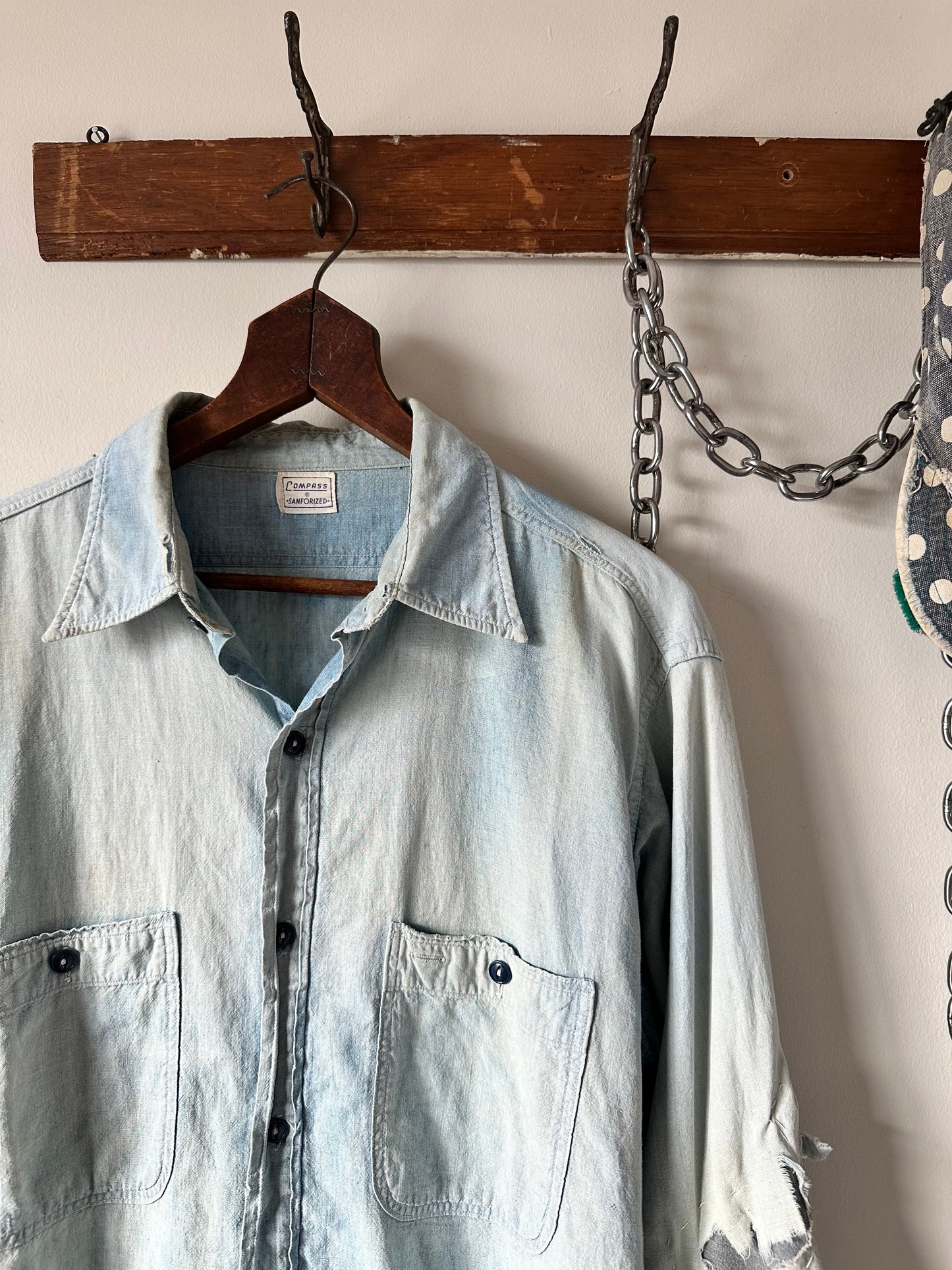 1950s thrashed and repaired compass chambray (23x30)