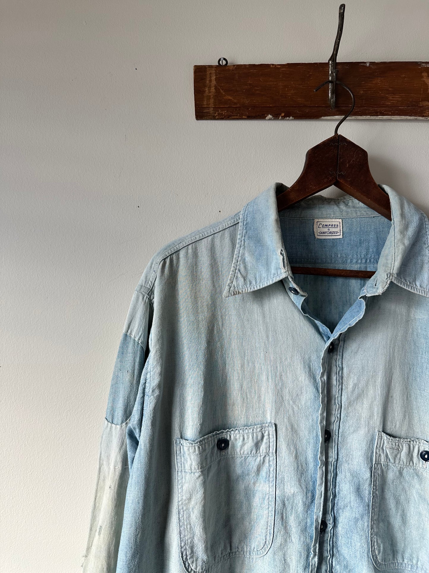 1950s thrashed and repaired compass chambray (23x30)